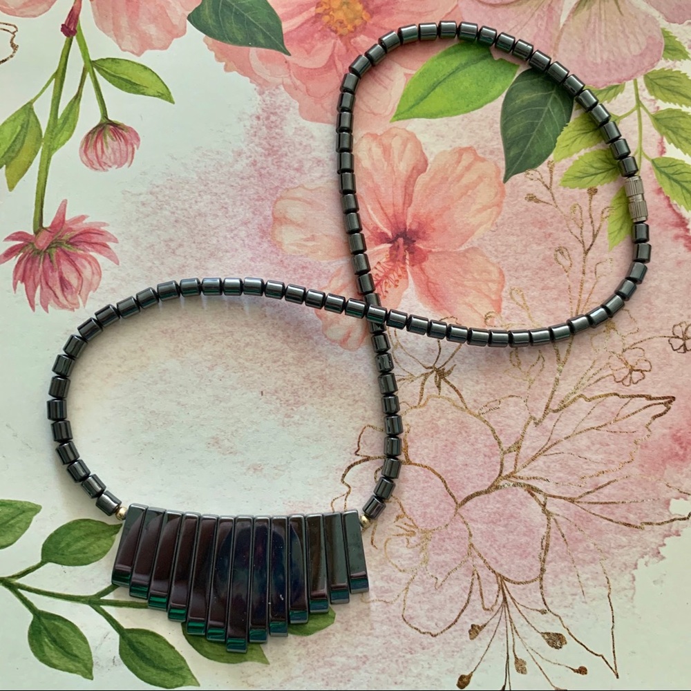 EUC Hematite-Beaded Necklace